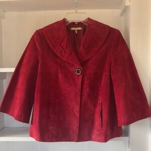 in SUEDE Red 100% Leather Jacket Coat 3/4 Length Flare Sleeves 90s Y2K Size S